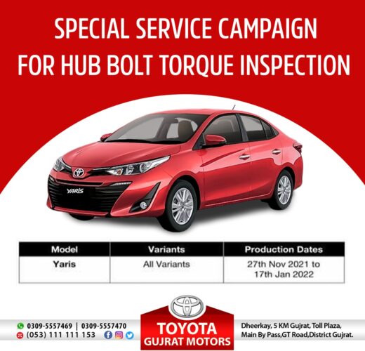 SPECIAL SERVICE CAMPAIGN FOR HUB  BOLT TORQUE INSPECTION